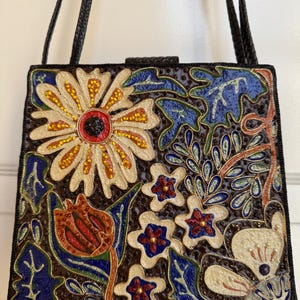 Vintage late 90&#39;s MARY FRANCES Crossbody Shoulder bag, Black with Floral beaded design, never worn condition.