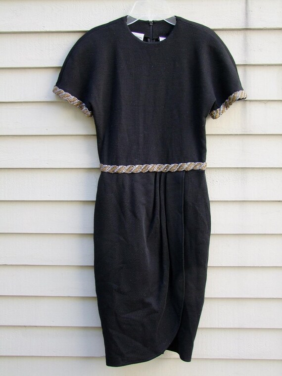 Black wool Albert Nipon dress with pewter and bro… - image 1