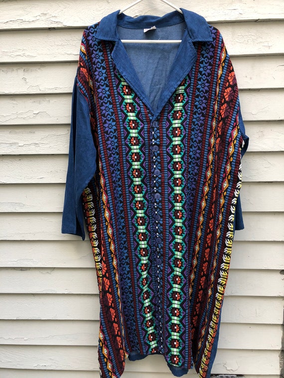 Vintage Denim and multi-color woven dress Plus Siz