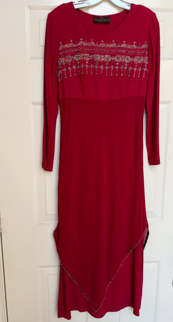 Vintage Carol Little Raspberry beaded Dress ala 1… - image 1
