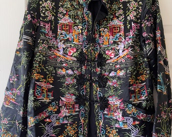 Vintage Silk Asian Jacket Village theme "Vintage" by Chicos sz 1