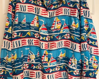 Vintage Silk Blouse SZM Stunt Collection Sailboats at Sea