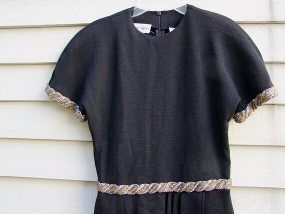 Black wool Albert Nipon dress with pewter and bro… - image 2