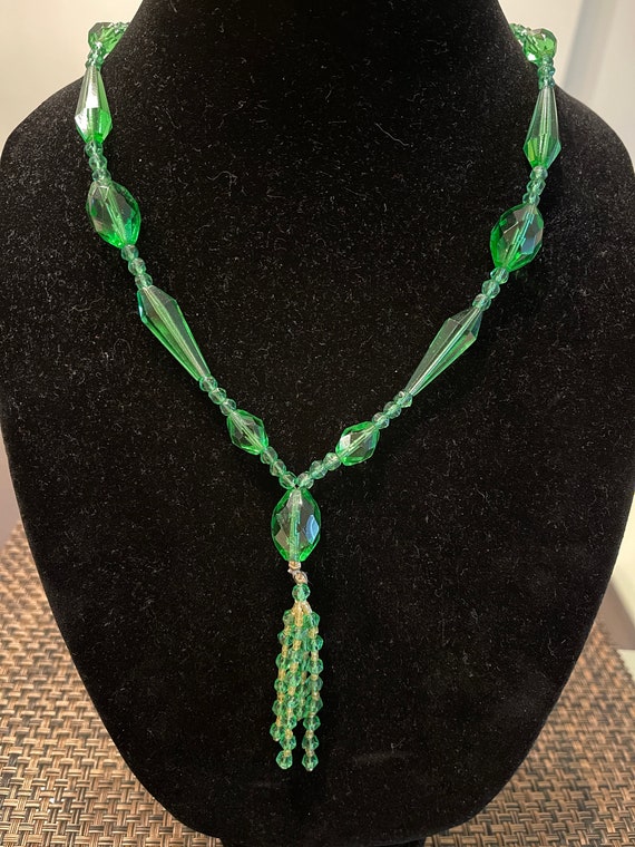 Vintage Green Depression glass  dangling Necklace