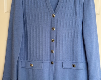 Vintage St John Marie Gray Blue Wool blend knit Jacket 1980s