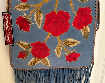 Isabella Fiore Vintage 90's "Rambling Rose" Blue Suede Pocketbook NWT