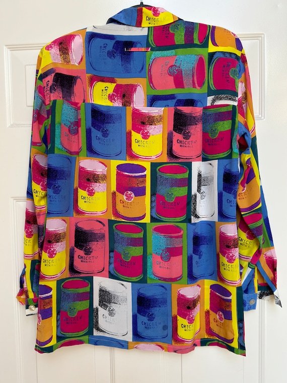 Vintage Andy Warhol style Soup Can Silk Blouse by… - image 2