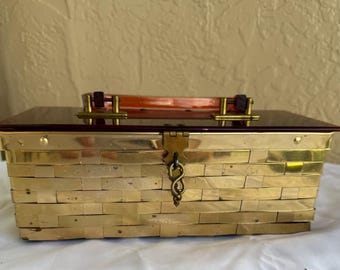 Vintage Brass tone metal and Brown Lucite Handbag form 1950's Dorset Rex