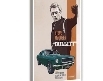 Poster retrò del film Bullitt Steve McQueen Green Mustang (stampa su tela)