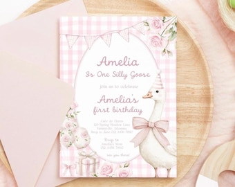 Pink Goose Baby Shower Invitation Template | Editable Canva Baby Shower Invite | Cute Girl Baby Shower Invitation |  Digital Download