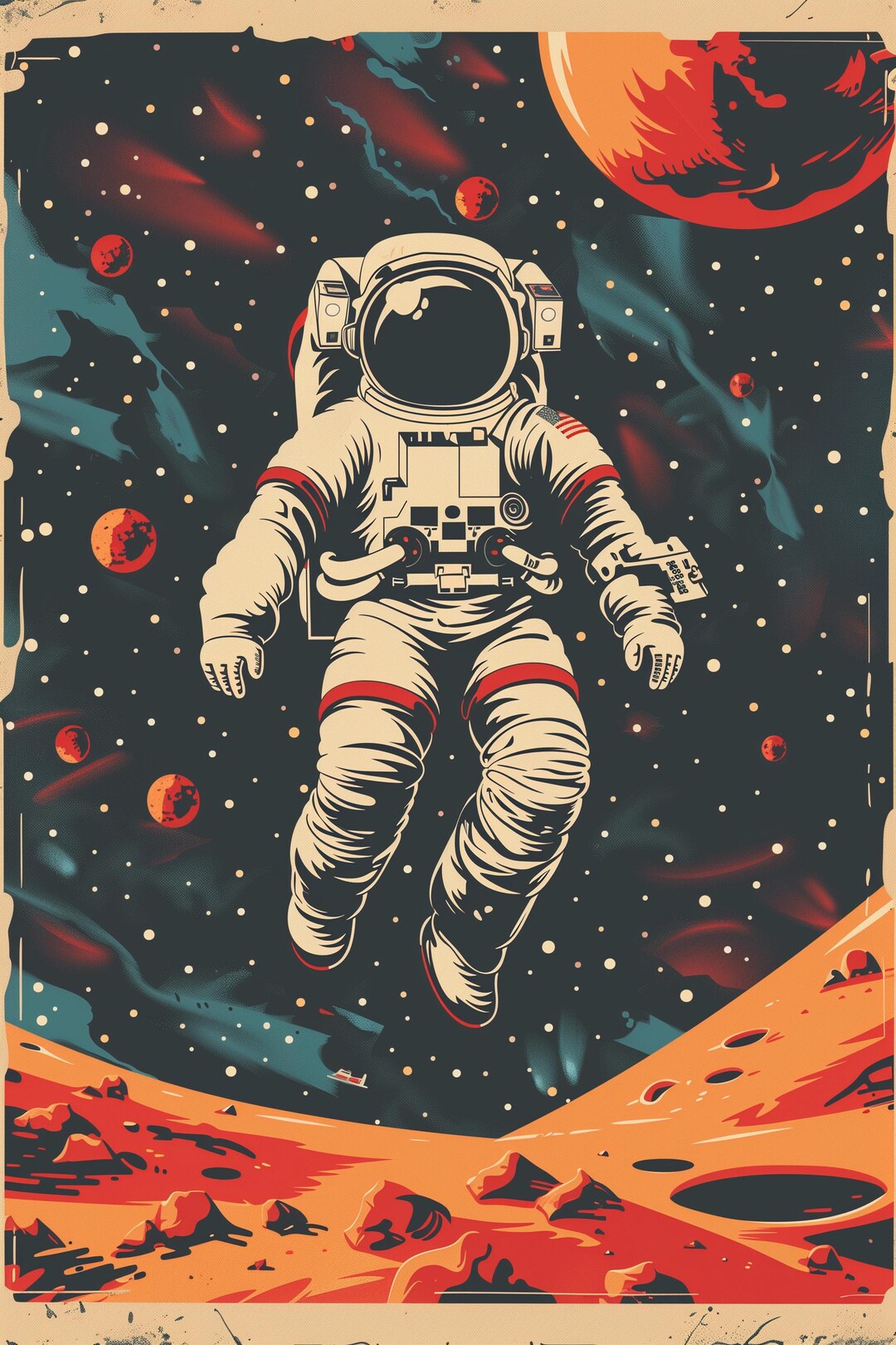 Retro Astronaut Space Art Print, Vintage Spaceman Poster (digital ...