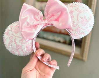 Pink Coquette Mouse Ears, Romantic Ears for Theme Park, Headband Accessory