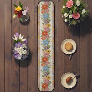 Colorful Floral Quilted Table Runner, Bright Wildflower Garden Decor, Spring Botanical Table Scarf, Patchwork Flower Quilt, Home Decor