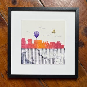 Gravure brodée main eau-forte  sur plaque de zinc découpée, collage, augmentée d'or véritable, de broderie main au fil de soie extrafine.