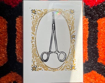 Hemostat- The Embalming Series- Linocut Art Print