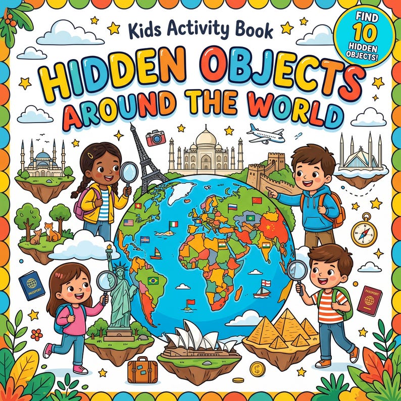 Hidden Objects Around the World | Countries A-Z Printable Activity Book ...