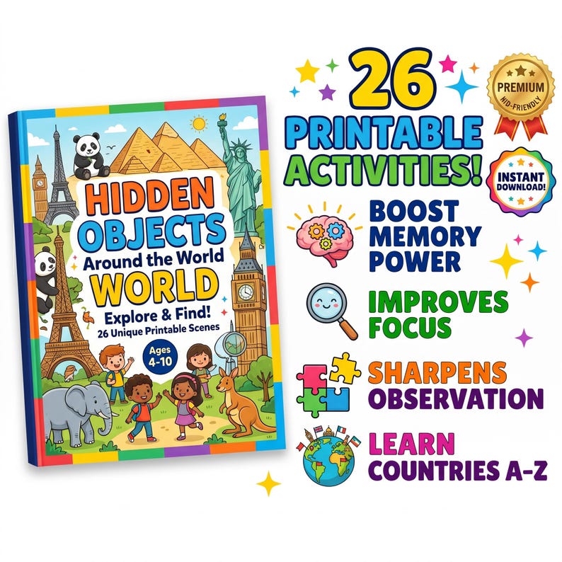 Hidden Objects Around the World | Countries A-Z Printable Activity Book ...