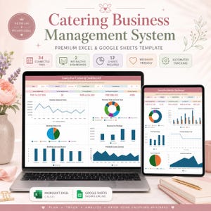 Catering Business Management Spreadsheet, Excel Google Sheets, Event Booking, Recipe Costing, Inventory, Profit Tracker