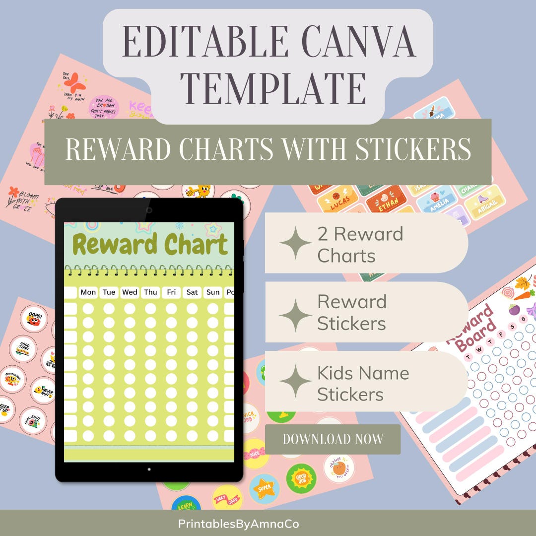Editable Kids Reward Chart Template, Behavior Stickers (digital ...
