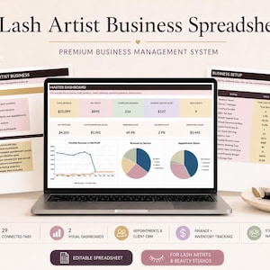 Lash Artist Business Spreadsheet | Appointment, Client, Finance, Inventory Tracker for Excel and Google Sheets friendly.