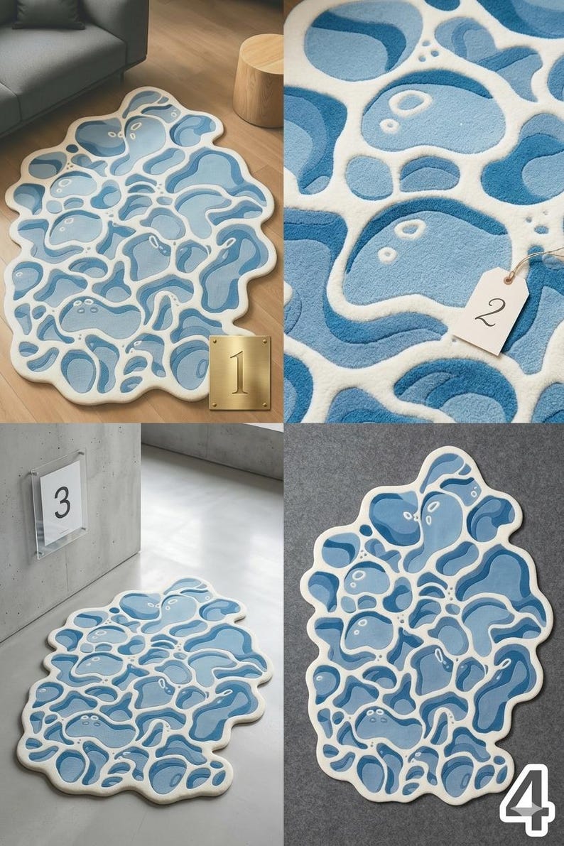 Abstract Water Ripple Tufted Rug | 3D Blue Ocean Wave Carpet | Organic ...