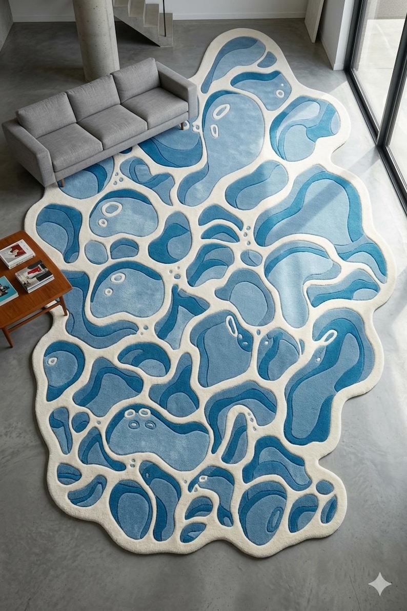 Abstract Water Ripple Tufted Rug | 3D Blue Ocean Wave Carpet | Organic ...