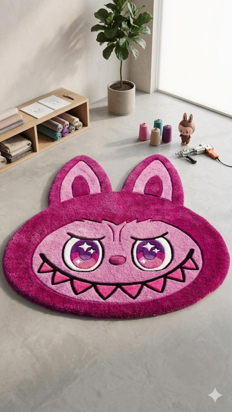 Small Labubu Rug Hand Tufted Pink Labubu Rug | Cute Kawaii Monster Floor Mat | Custom ...