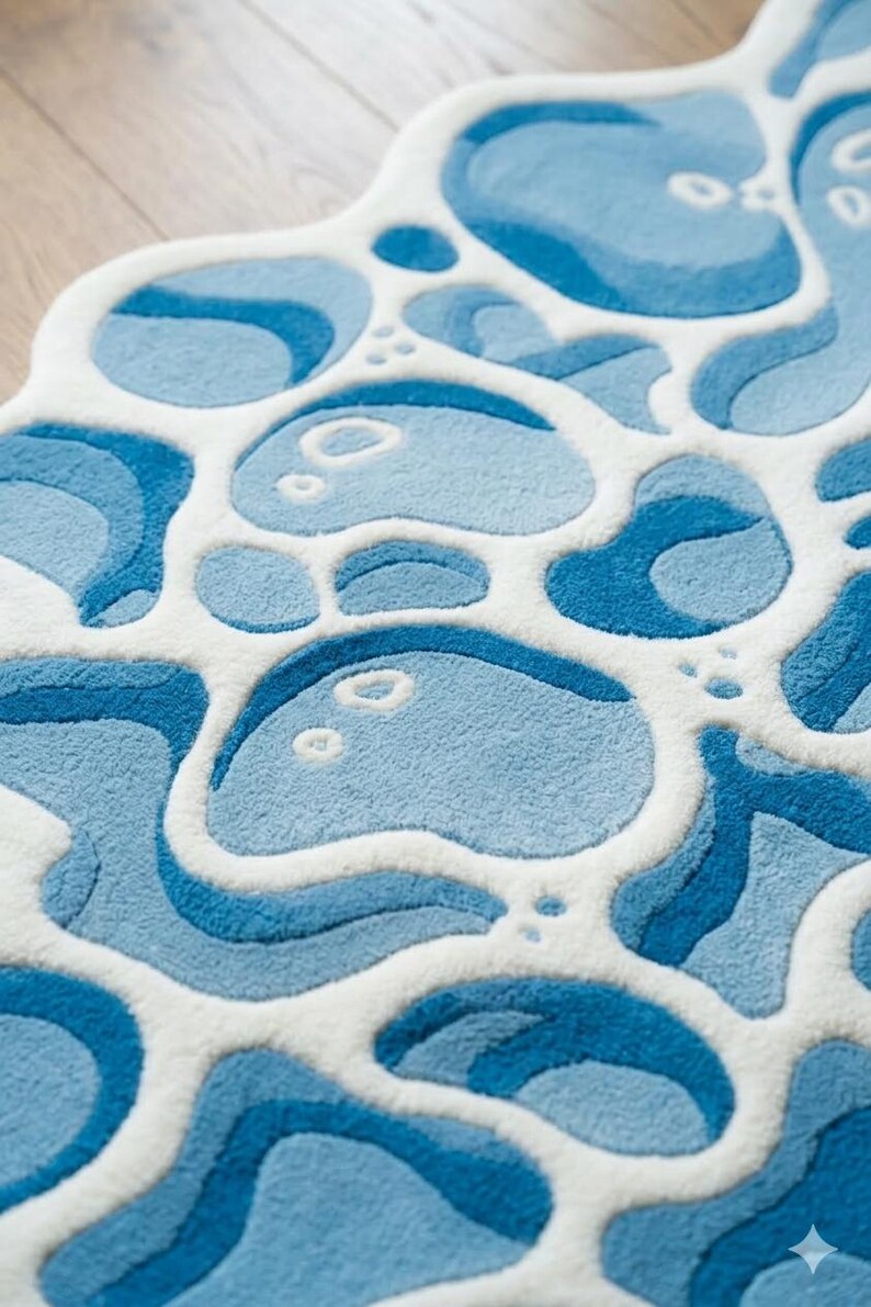 Water Pattern Rug Abstract Water Ripple Tufted Rug | 3D Blue Ocean Wave Carpet | Organic ...