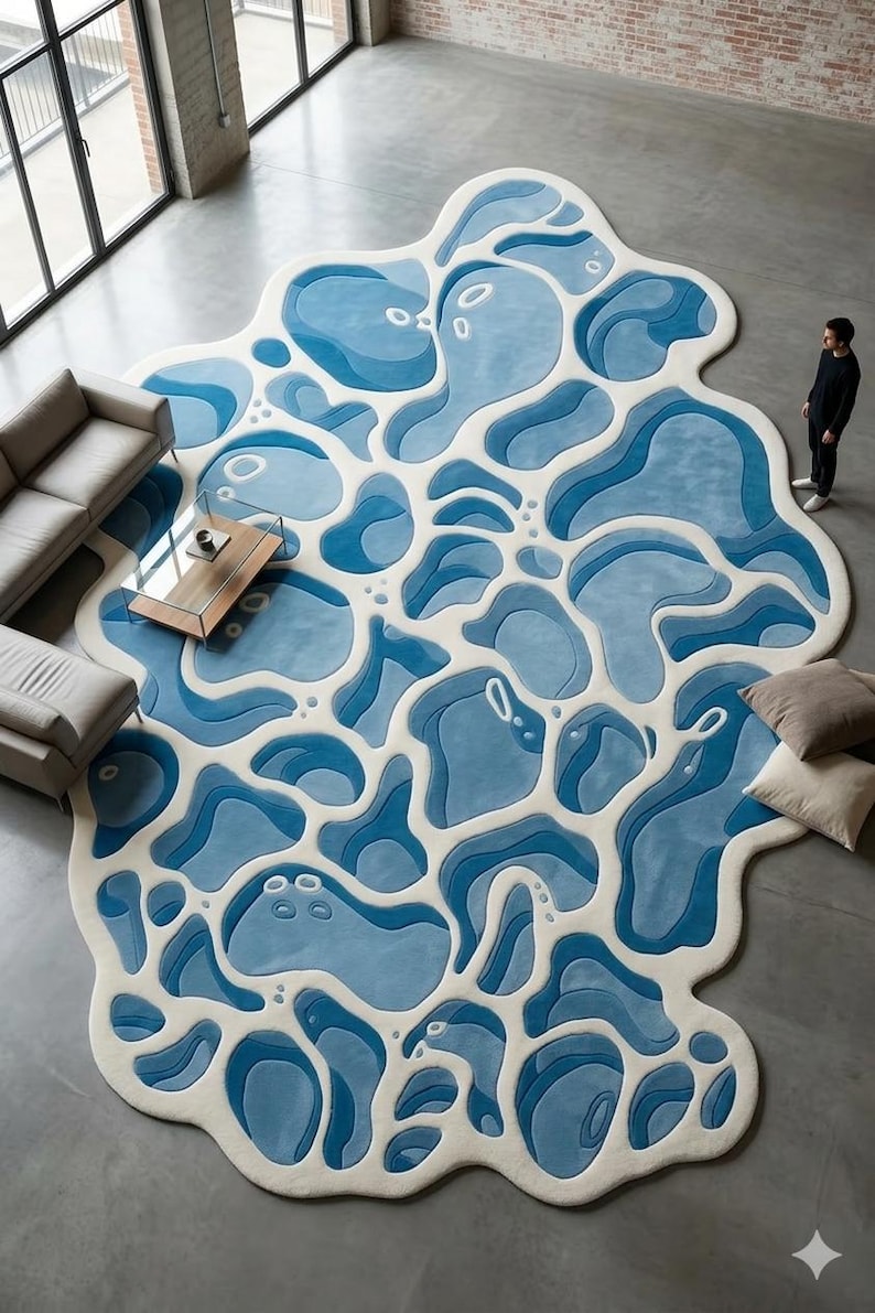 Water Print Rug Abstract Water Ripple Tufted Rug | 3D Blue Ocean Wave Carpet | Organic ...