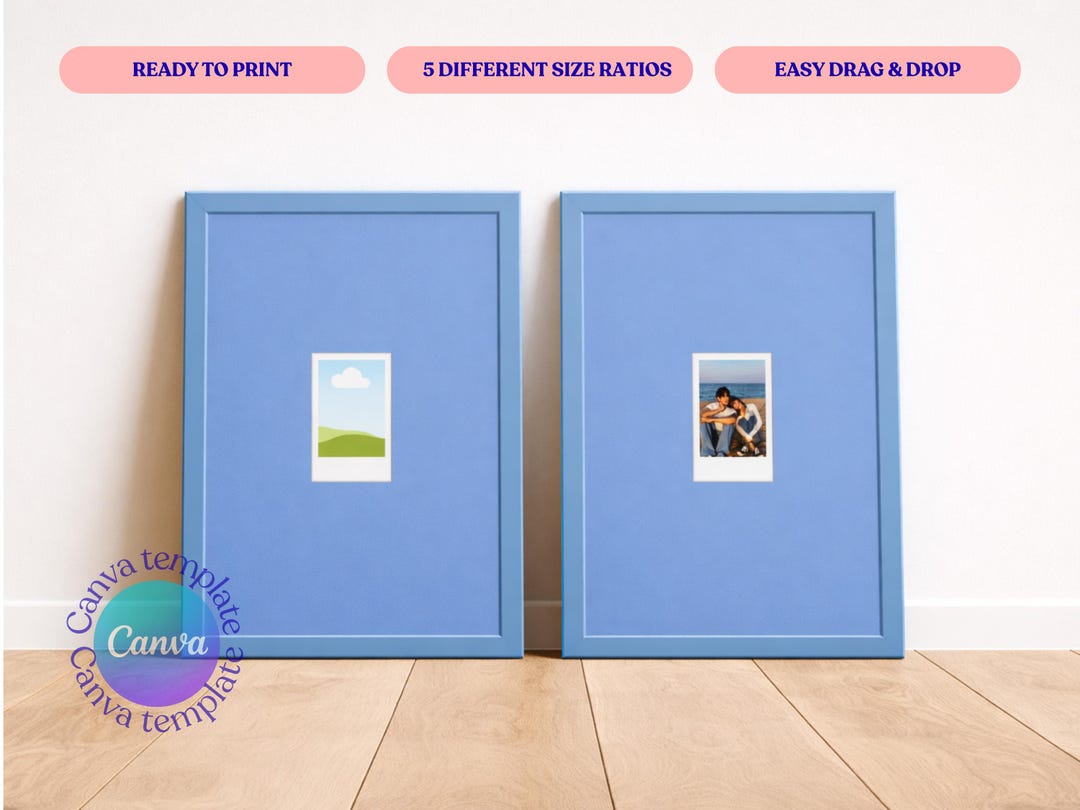 Editable Photo Frame Template Canva, Minimal Blue Frame Printable Wall ...