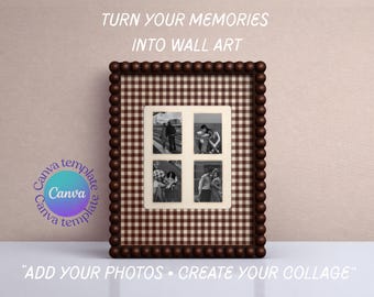 Photo Collage Template Canva, Editable Photo Frame Printable, Custom Photo Gift for Mom Couple Best Friend, Gingham Wall Art
