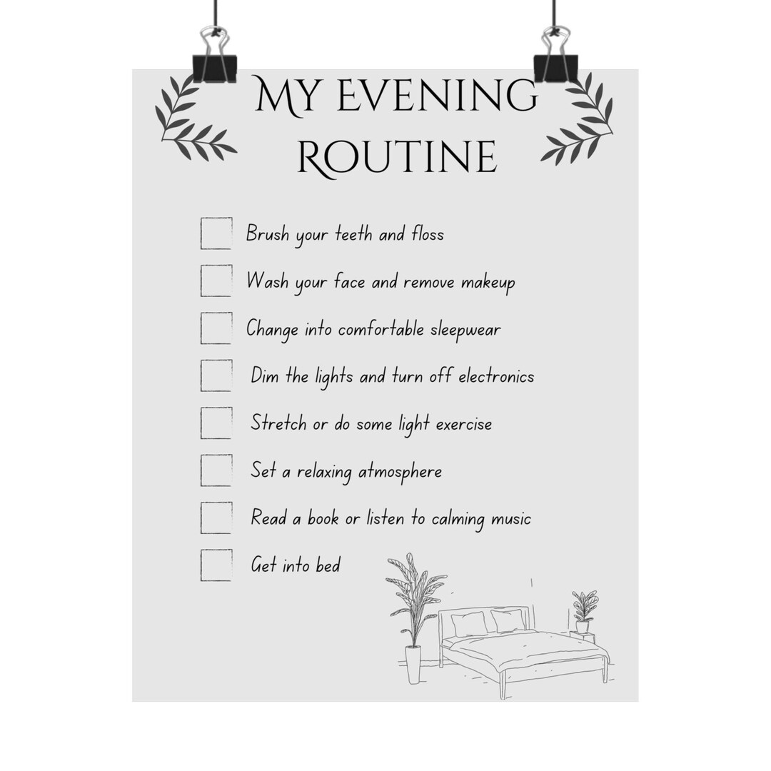 My Evening Routine Matte Vertical Poster | Checklist Bedroom Wall Art ...