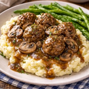 Meatballs & Mushroom Gravy Recipe (Instant Download)
