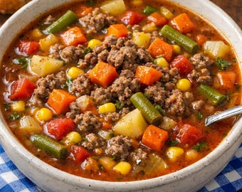 Classic Veggie Beef Soup Recipe (Instant Download)