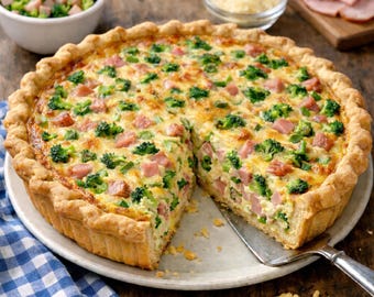Ham & Broccoli Quiche Recipe (Instant Download)
