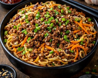 Ground Beef Asian Noodles Recipe (Instant Download)
