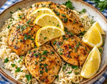 Receta de pollo con arroz, limón y hierbas (descarga instantánea)