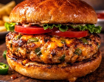 Jalapeño Cheddar Chicken Burgers Recipe (Instant Download)