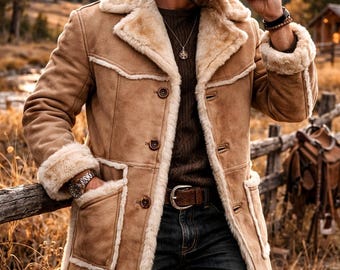 Handgjord fårskinnskappa – Western Ranch-jacka för män
