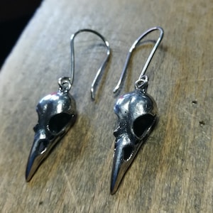 Small Raven Skull Earrings, Sterling Silver - 25mm