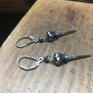 Hummingbird Skull Earrings with Black Spinel, Sterling Silver