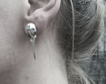 Single Large Hummingbird Skull Earstud, Sterling Silver