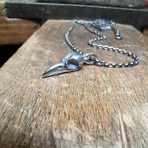 Super Tiny Raven Skull Necklace, Sterling Silver, 5/8 inches