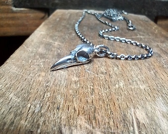 Super Tiny Raven Skull Necklace, Sterling Silver, 5/8 inches