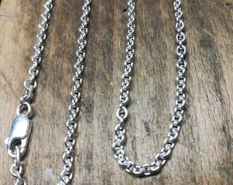 Sterling Silver Necklace, 2.3mm diameter, solid 925, 16"-32"