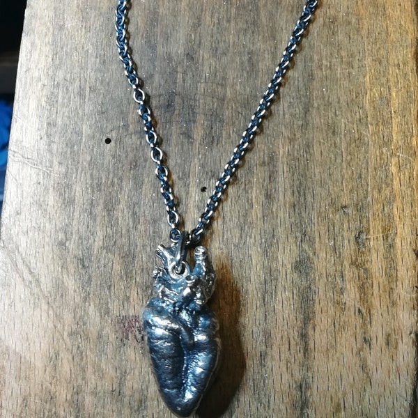 Raven Heart Pendant, Carrion Crow, Sterling Silver 925