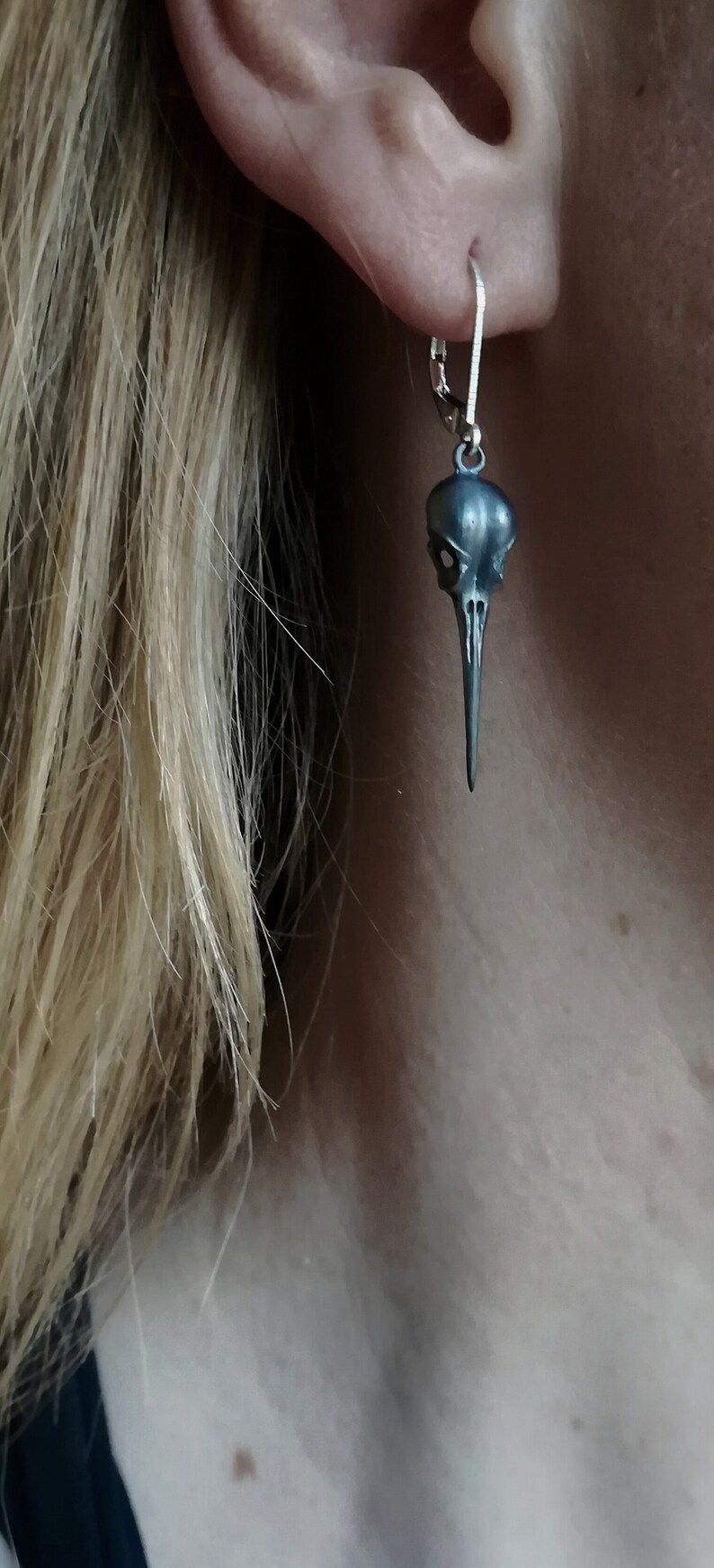 Hummingbird Skull Earrings, Sterling Silver image 6