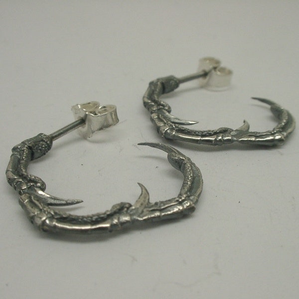 Three-Claw-Hoop Earrings, Starling, Sterling Silver