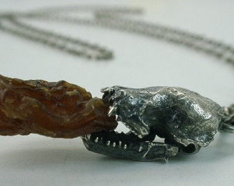 Bat Skull Necklace, with Moving Jaw, Sterling Silver
