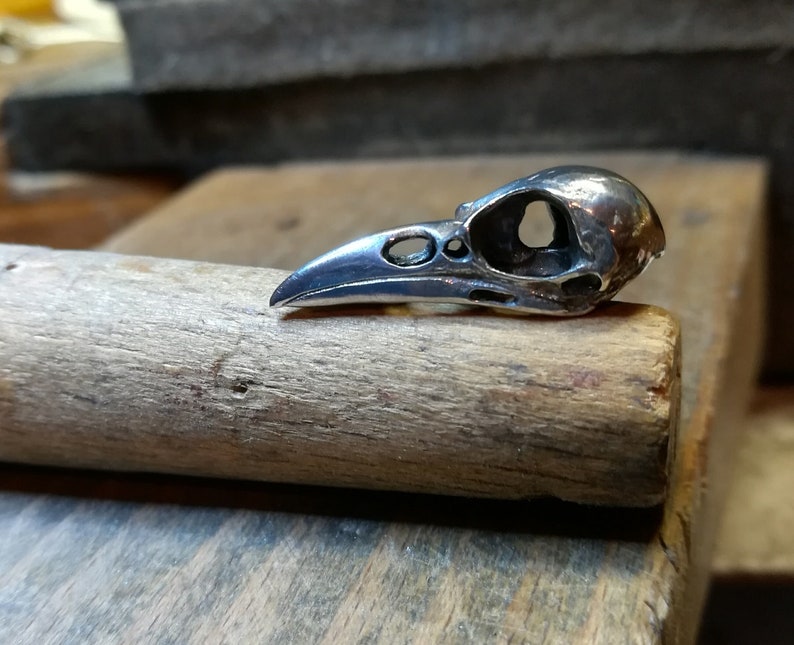 Single Raven Skull Earstud, Sterling Silver image 2